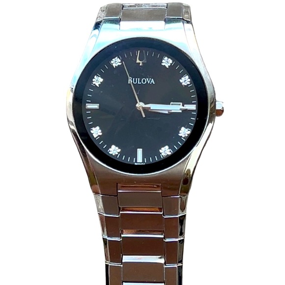 Bulova Black Dial Silver Bracelet Watch